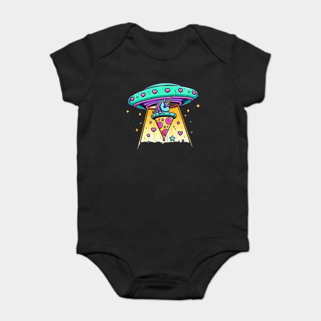 Funny Pizza Unicorn Ufo Baby Bodysuit by logiamerch